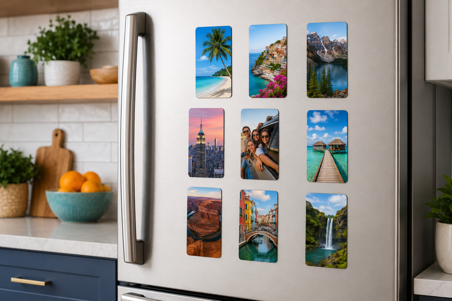Travel photos on 2.3-inch by 3.5-inch magnets